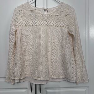 Women’s Hollister Boho Lace Long Sleeve Baby Doll Top, Size S - Cream/Off White